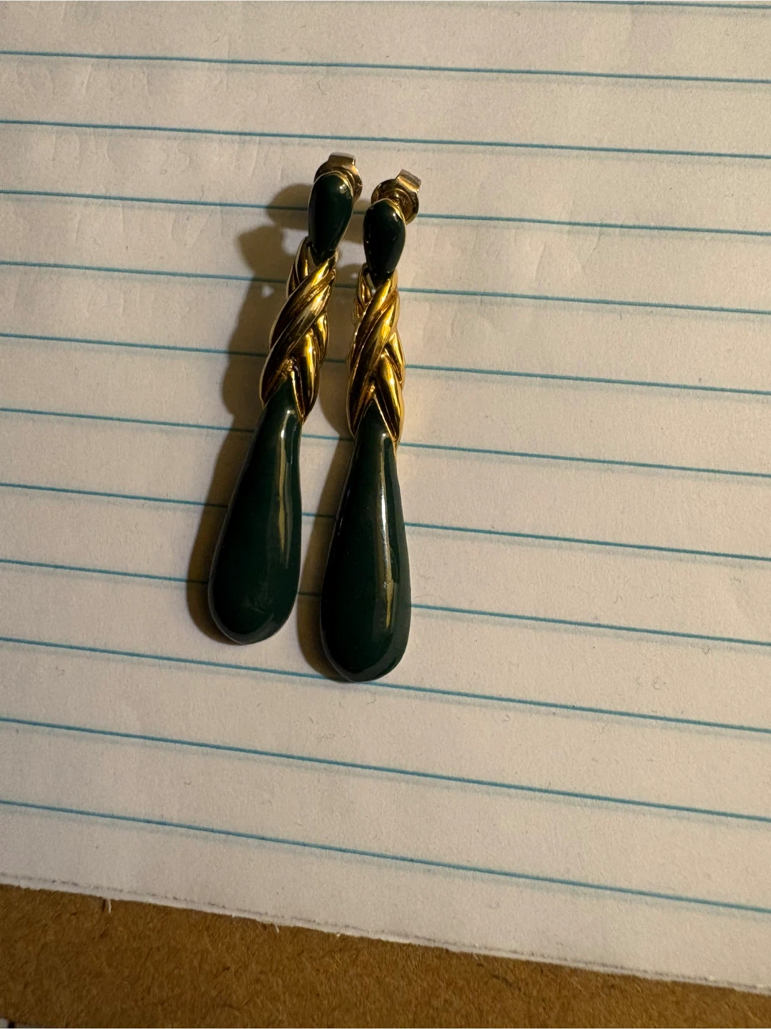 Gold and Green Teardrop Earrings