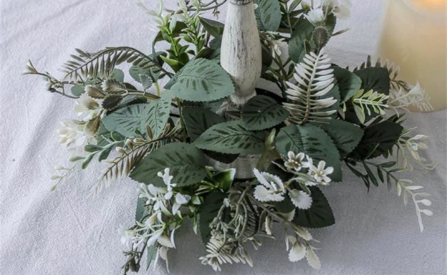 Artificial Eucalyptus Garland with Wood Candle Holder