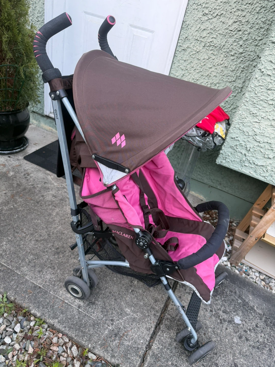 Pink Maclaren Stroller with Accessories