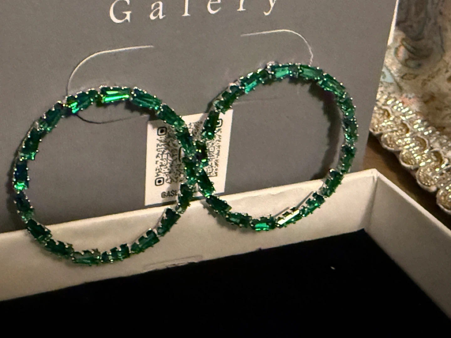 Green Gem Hoop Earrings