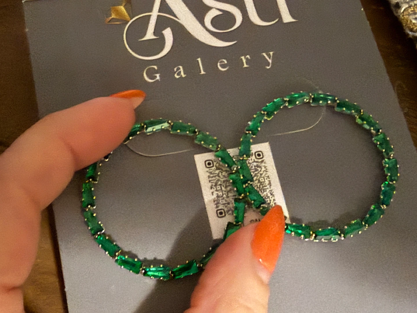 Green Gem Hoop Earrings - photo 2