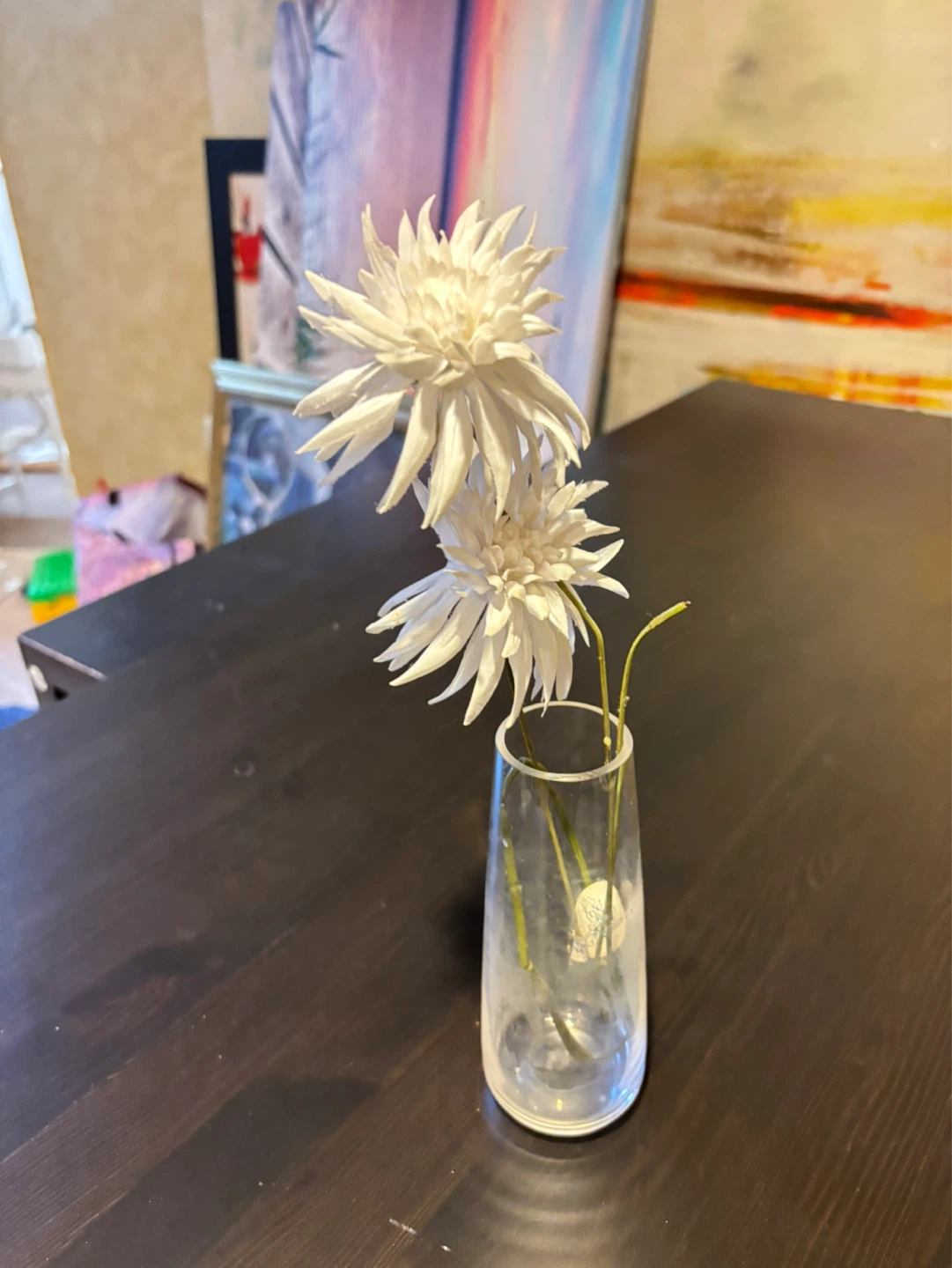 White Artificial Flowers in Glass Vase