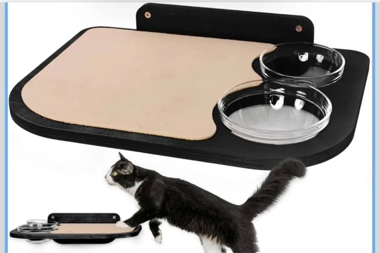 Wall-Mounted Cat Feeding Station with Bowls