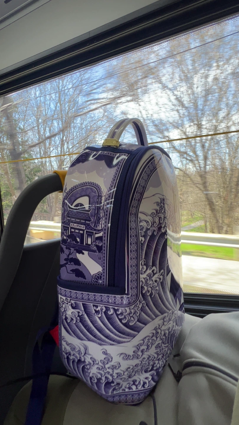 Sprayground Backpack Blue White Wave Crane Design - photo 2