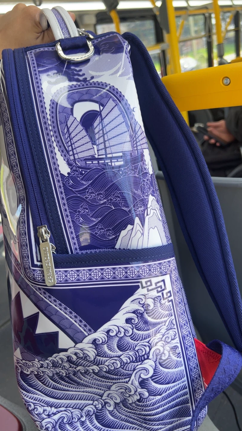 Sprayground Backpack Blue White Wave Crane Design - photo 5