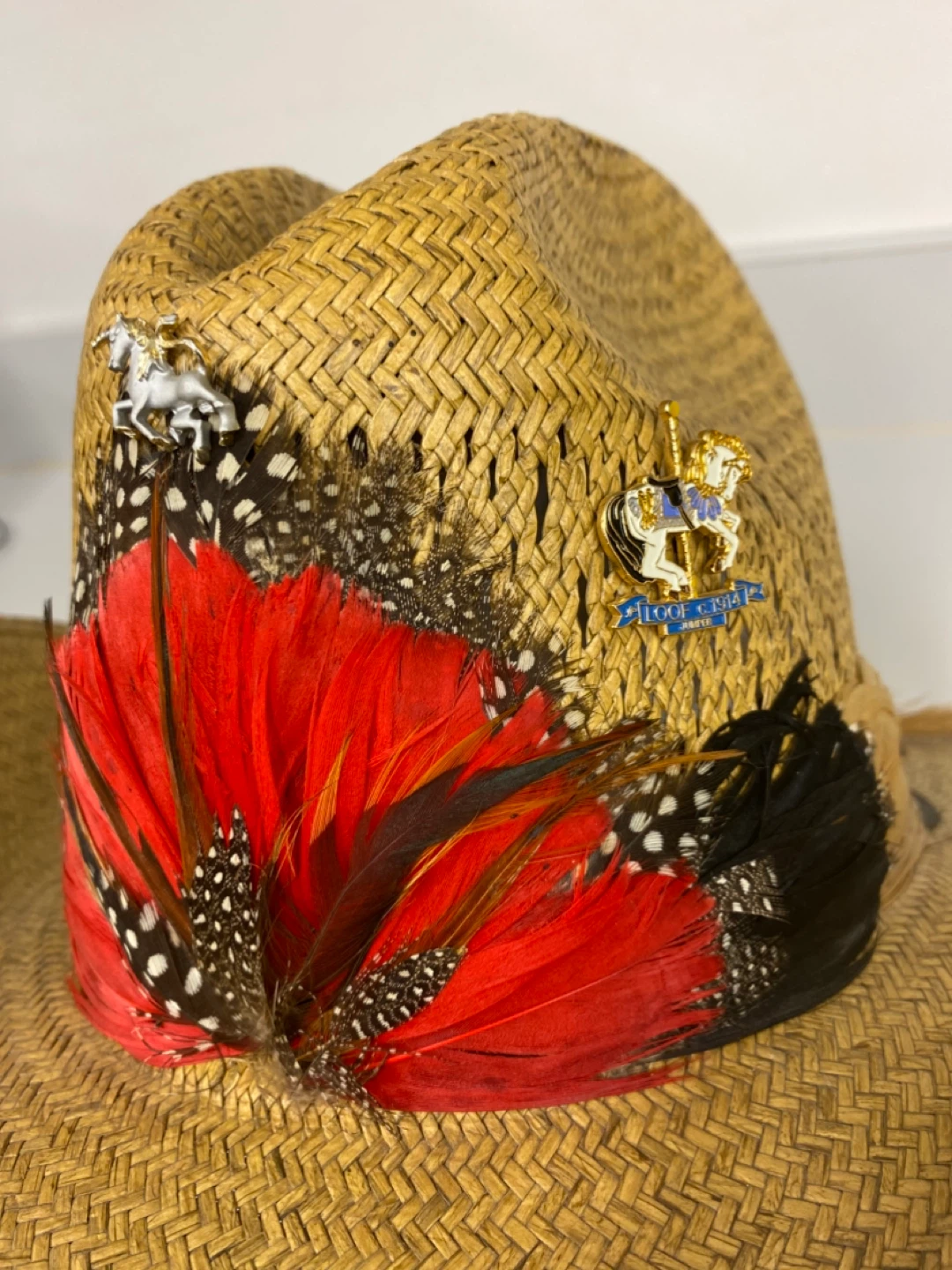 Straw Cowboy Hat with Feather and Pin Embellishments - photo 3