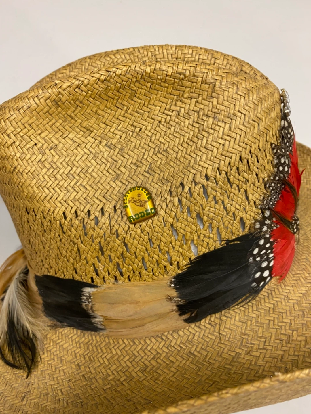 Straw Cowboy Hat with Feather and Pin Embellishments - photo 5