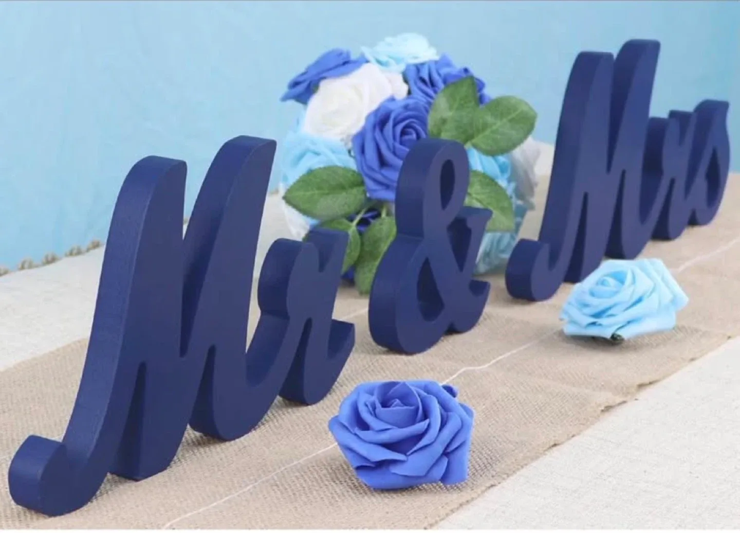 Mr & Mrs Wood Signs Set Navy Blue