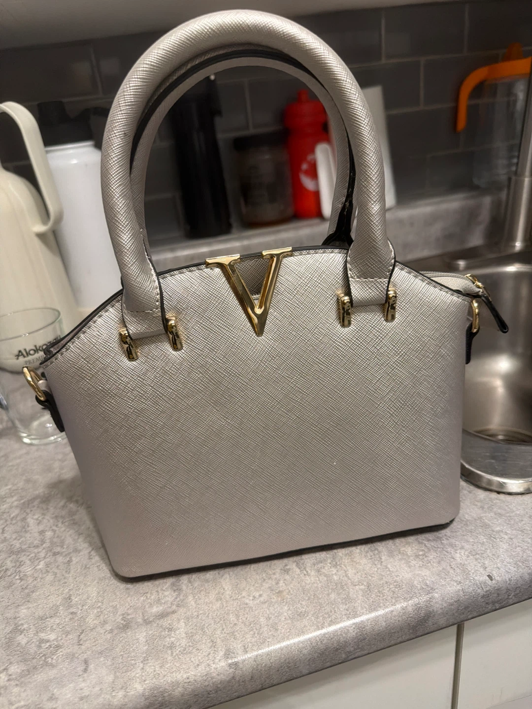 Silver Handbag with Adjustable Strap