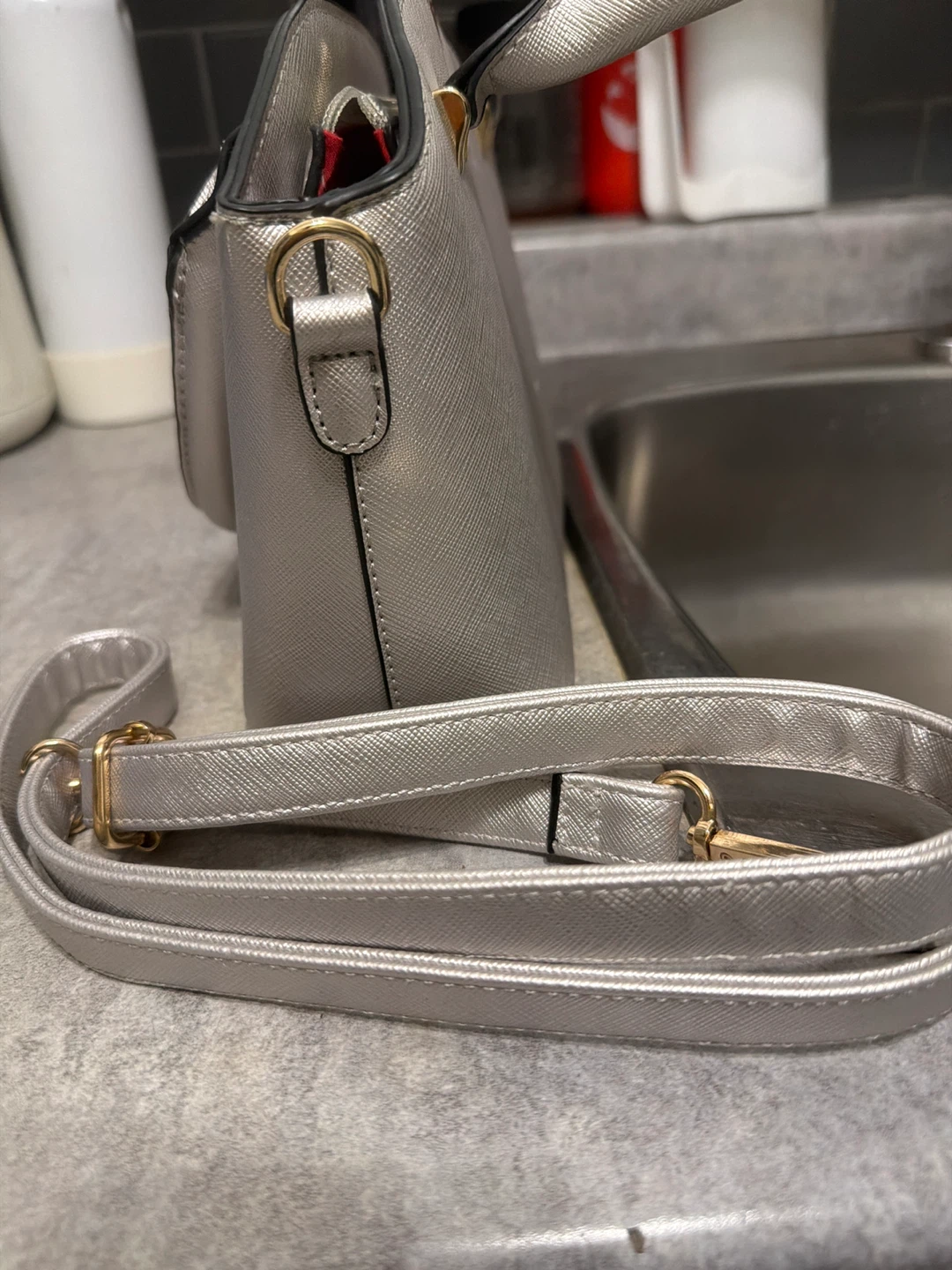 Silver Handbag with Adjustable Strap - photo 3