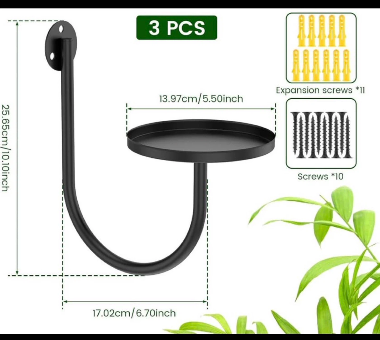 3-Piece Black Metal Wall-Mounted Plant Shelf Set - photo 3