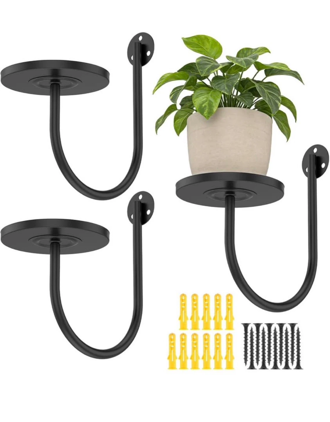 3-Piece Black Metal Wall-Mounted Plant Shelf Set