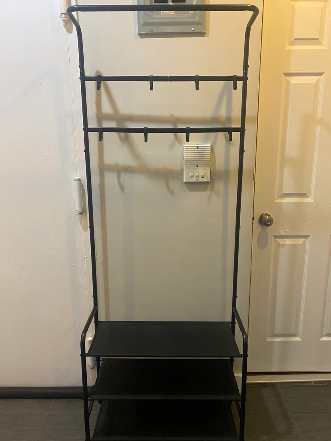 Black Entrway Coat Rack with Shoe Rack