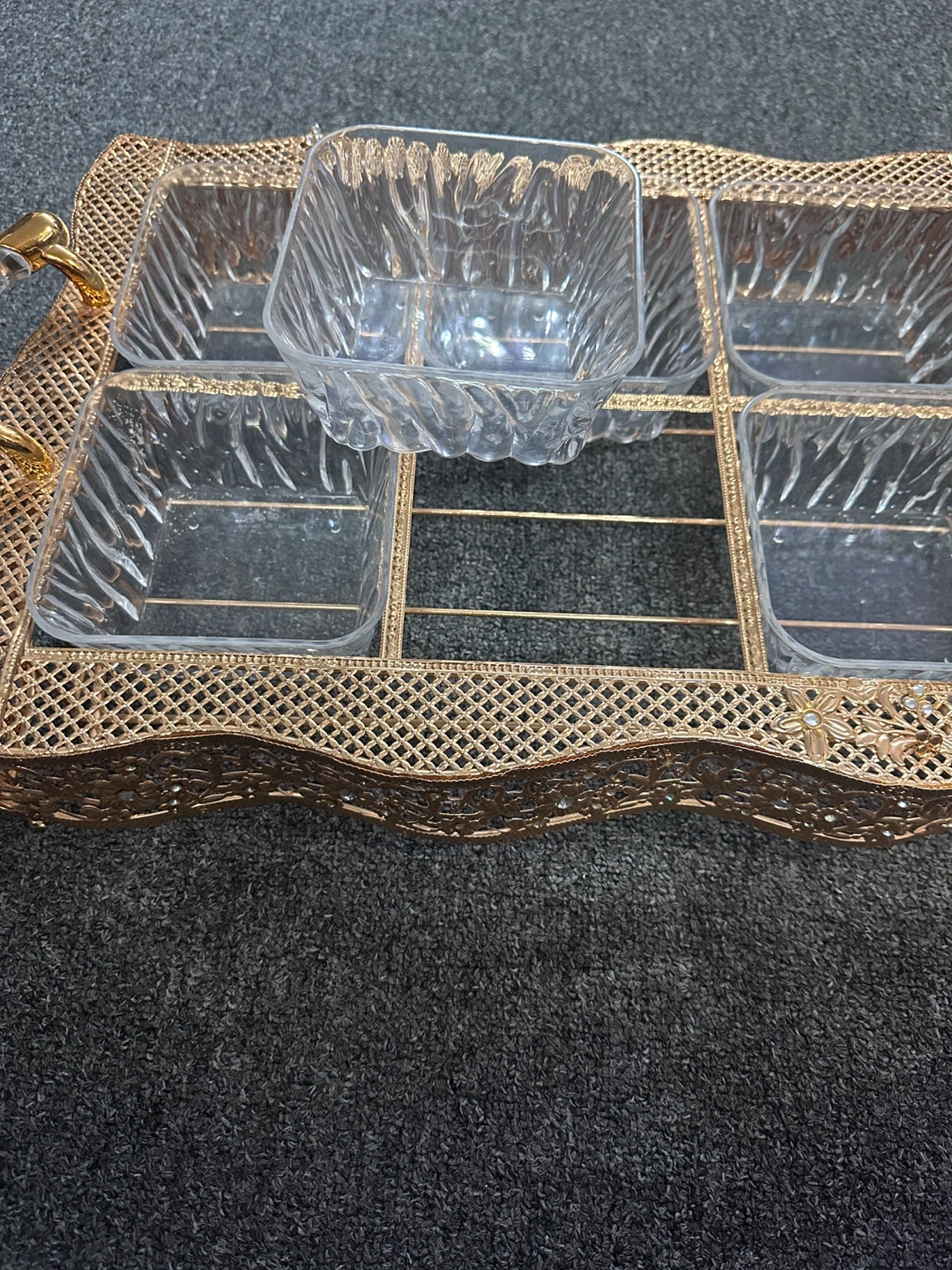 Gold Decorative Serving Tray with 6 Glass Bowls - photo 2