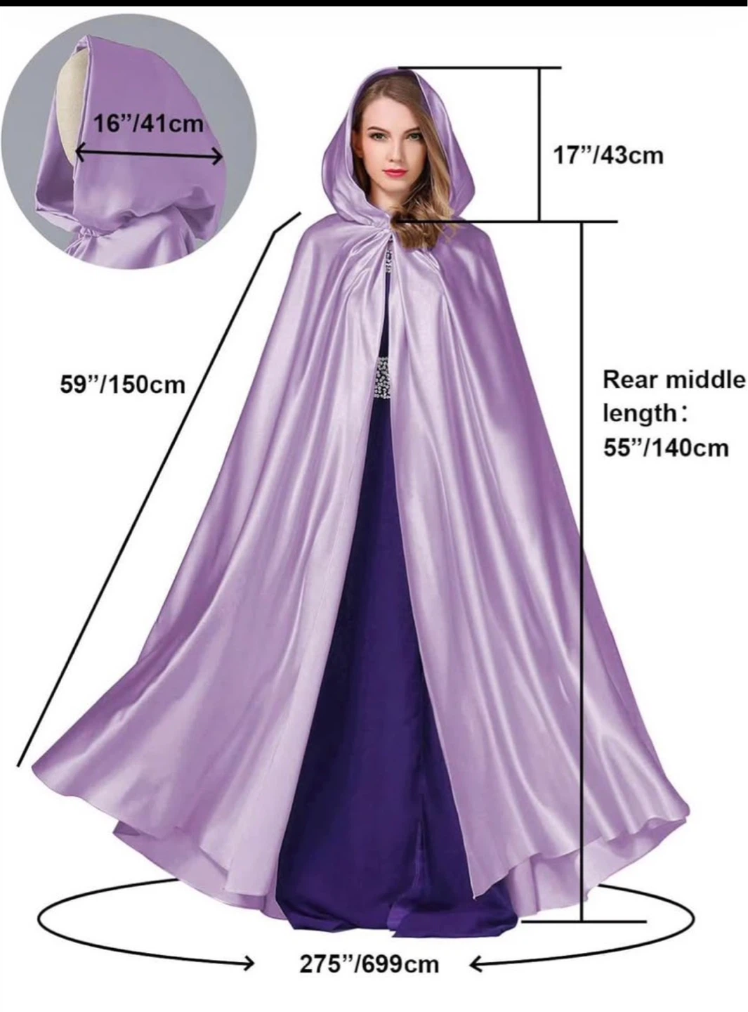 Purple Satin Hooded Cloak Cape - photo 3