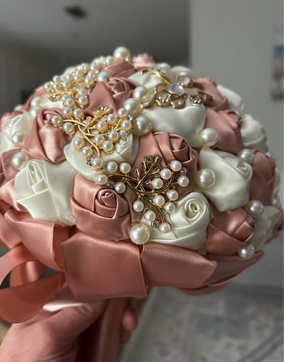 Satin Rose and Pearl Brooch Bouquet - photo 4