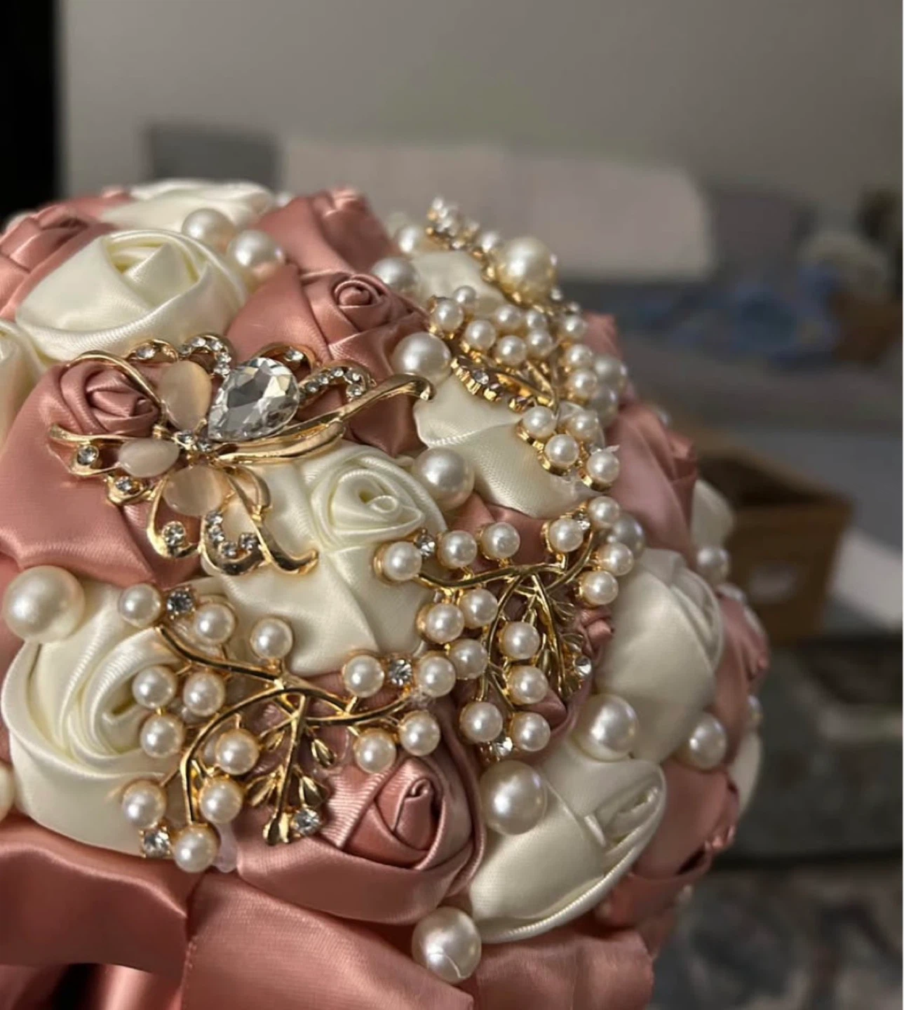 Satin Rose and Pearl Brooch Bouquet - photo 2