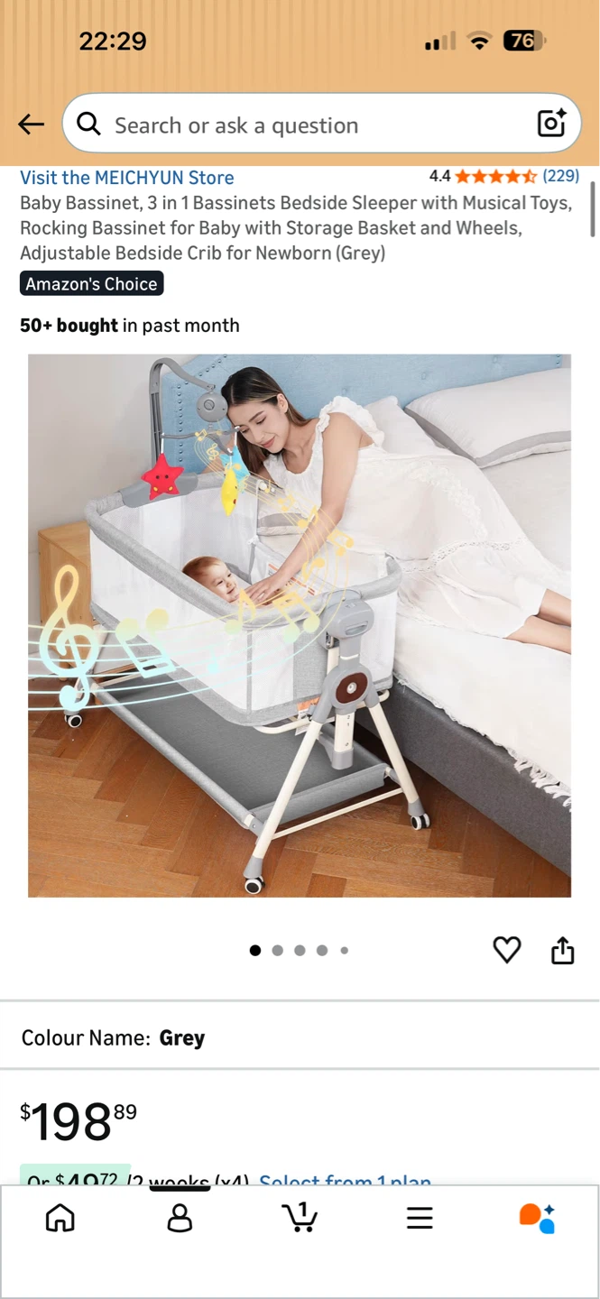 3 in 1 Baby Bassinet Bedside Sleeper - Grey