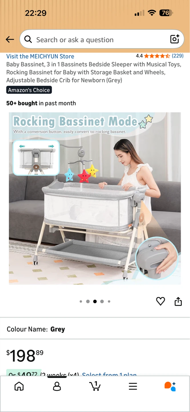 3 in 1 Baby Bassinet Bedside Sleeper - Grey - photo 2
