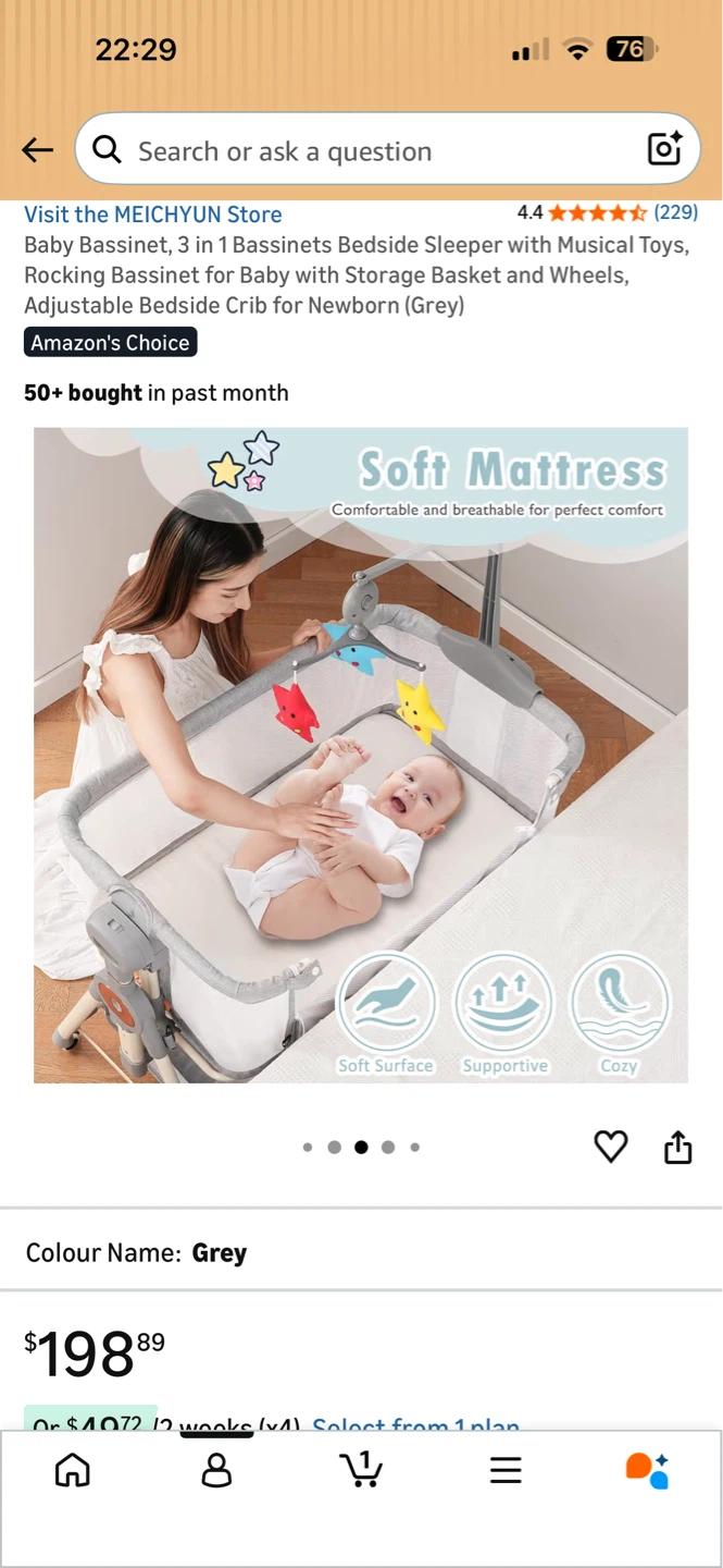 3 in 1 Baby Bassinet Bedside Sleeper - Grey - photo 5