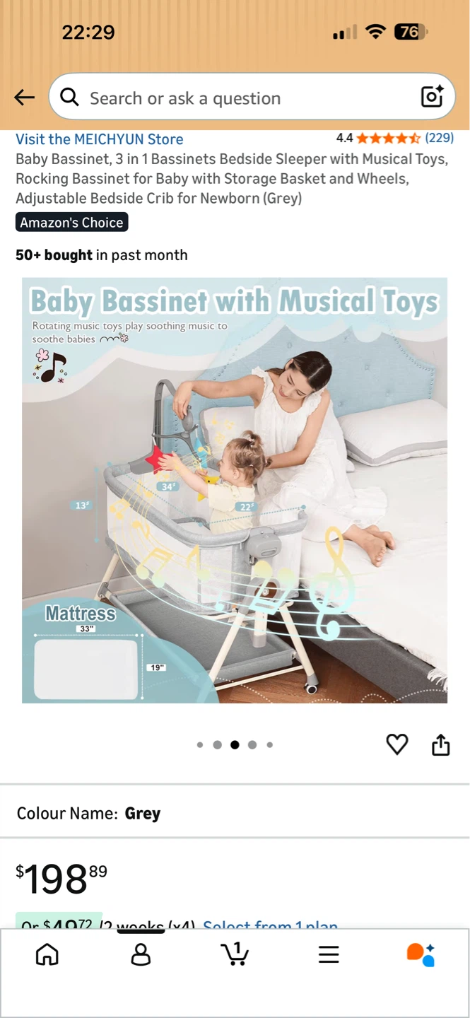 3 in 1 Baby Bassinet Bedside Sleeper - Grey - photo 3