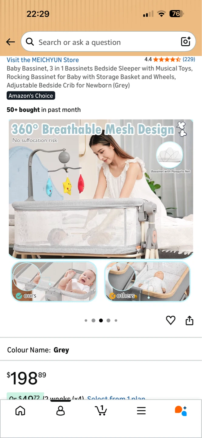 3 in 1 Baby Bassinet Bedside Sleeper - Grey - photo 4