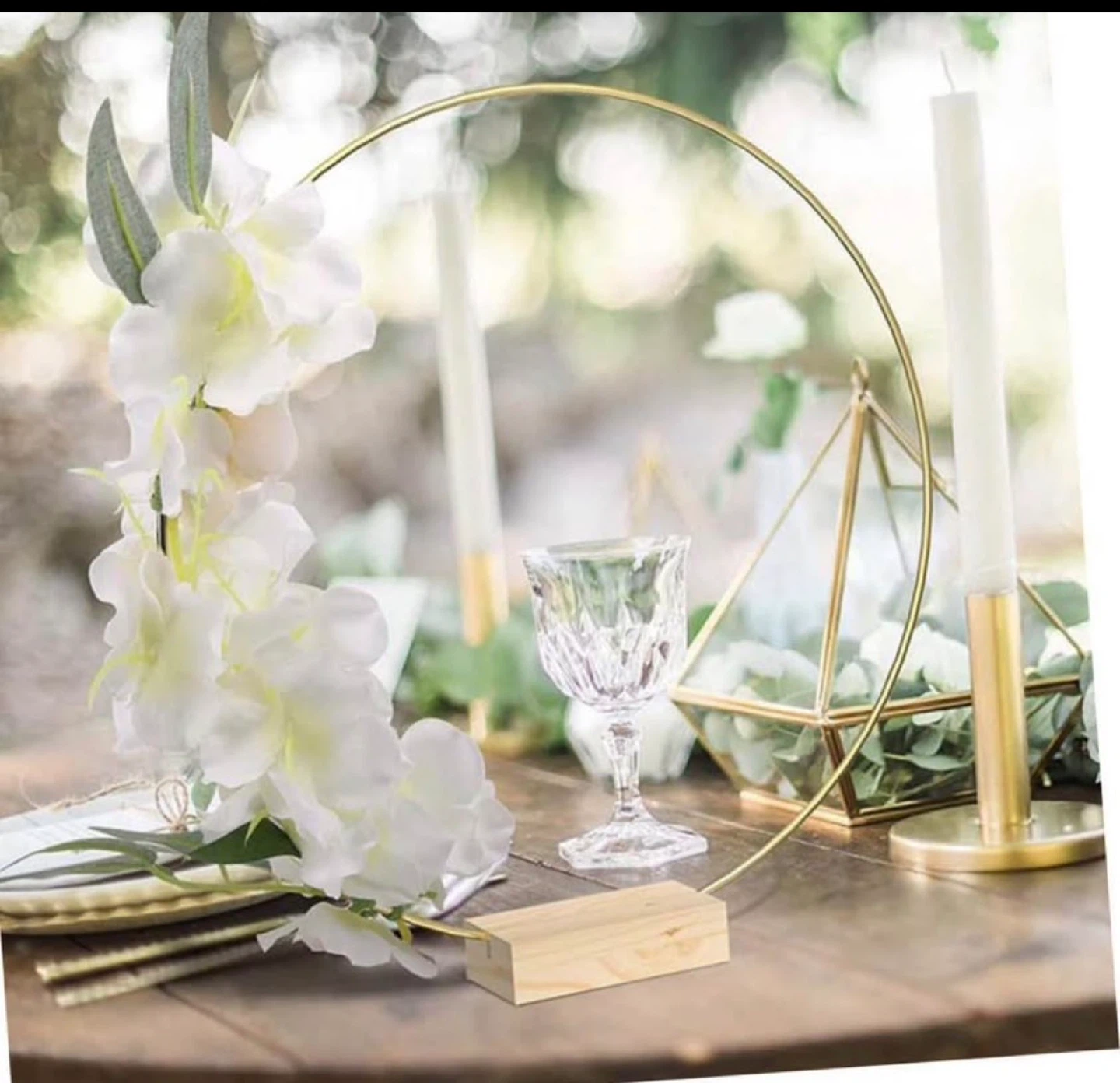 Gold Metal Hoop with Wood Base