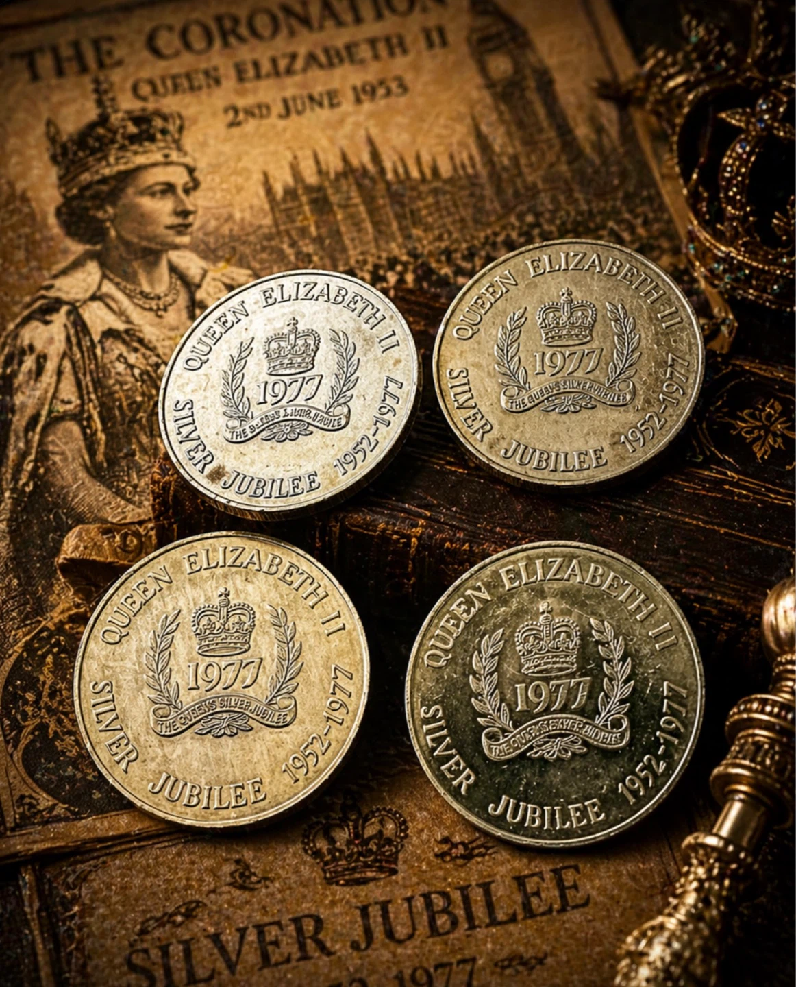 Set of 4 Queen Elizabeth II Silver Jubilee 1977 Coins