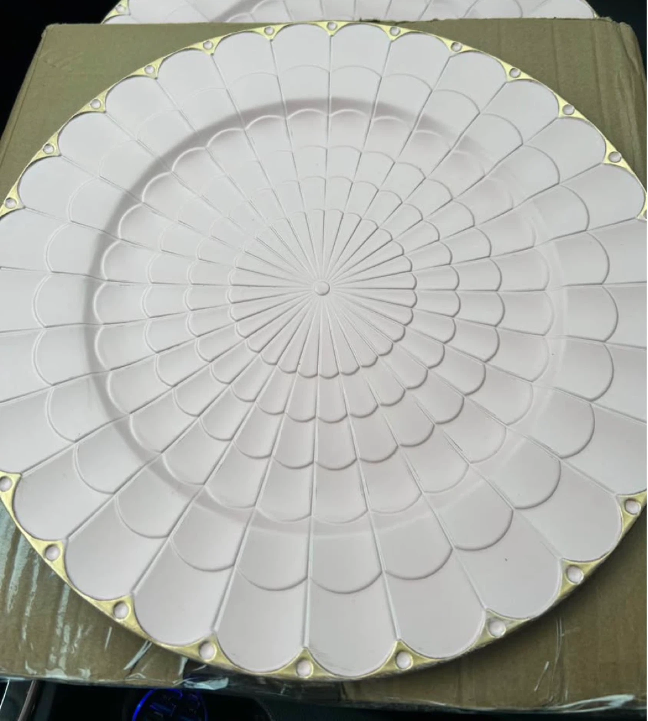 Set of 12 Pink Charger Plates with Gold Rim