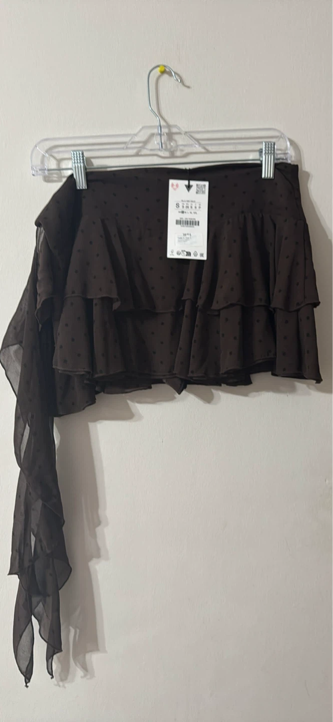 Zara Ruffle Skirt - Brown, Size S