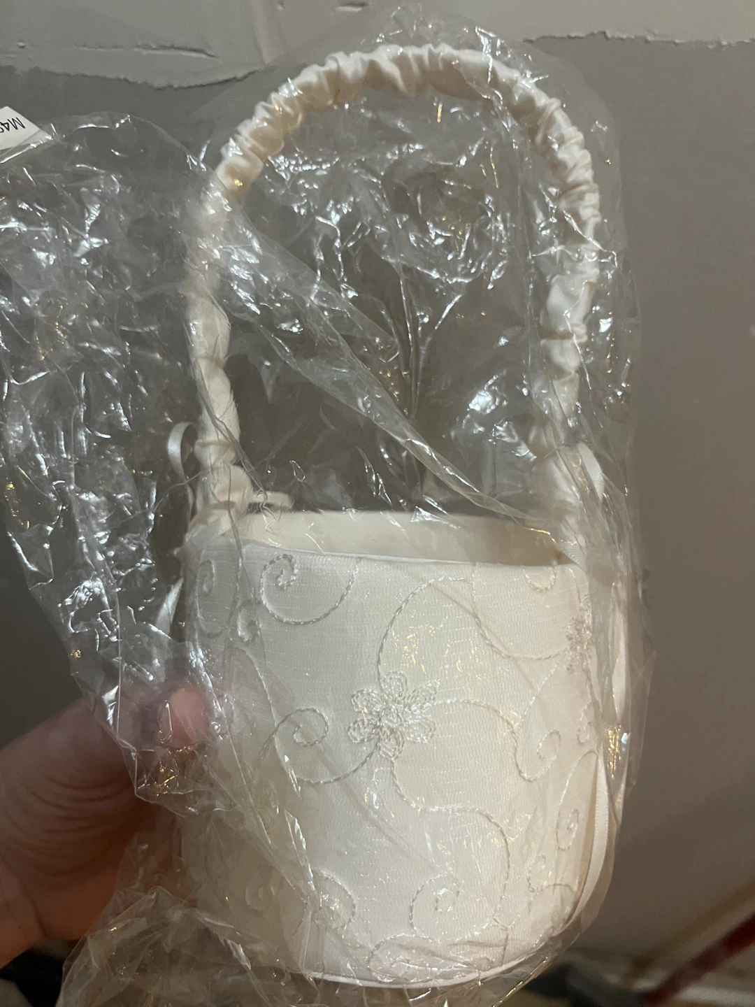 White Flower Girl Basket with Embroidered Details
