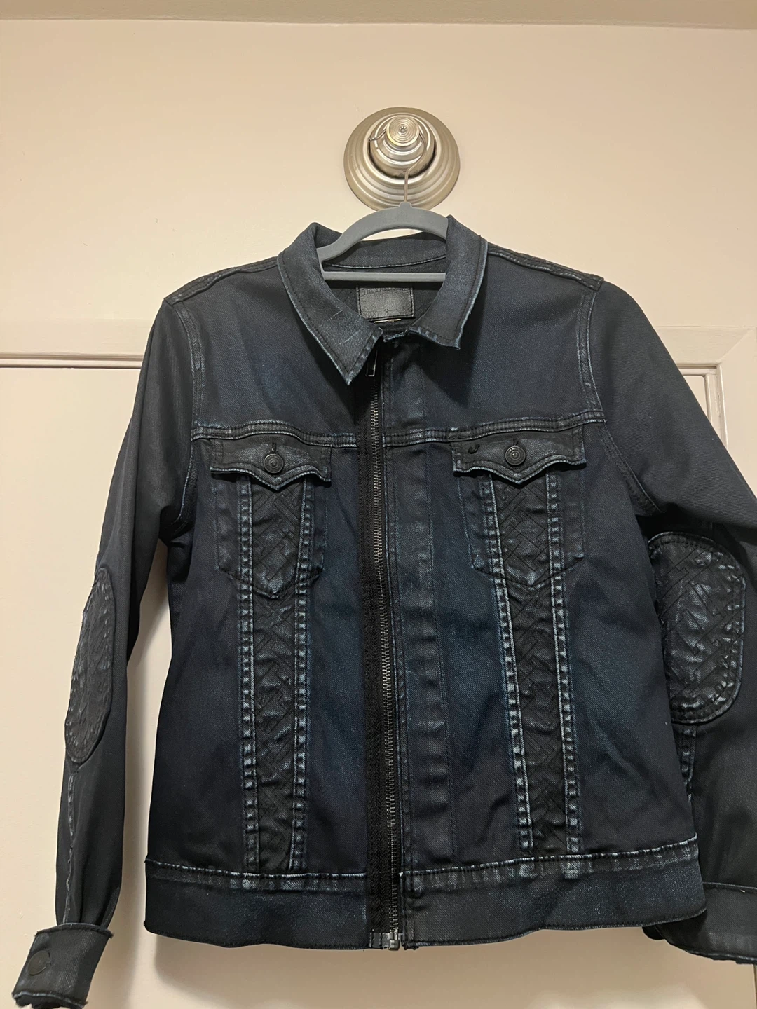 TRUE RELIGION Elbow Patch Part Acid Stretch Denim Jacket Womens