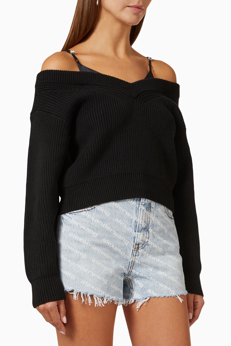 Alexander Wang Black Ribbed Off-the-Shoulder Sweater