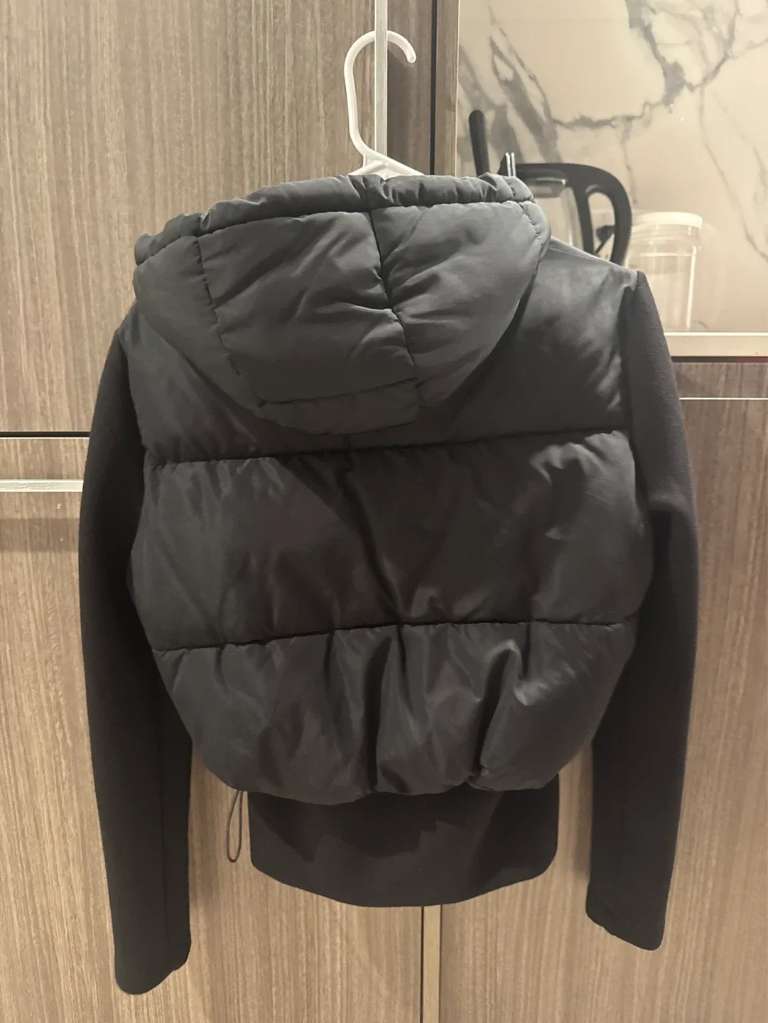 ZARA Black Puffer Cropped Jacket with Knit Sleeves - Size S - photo 3