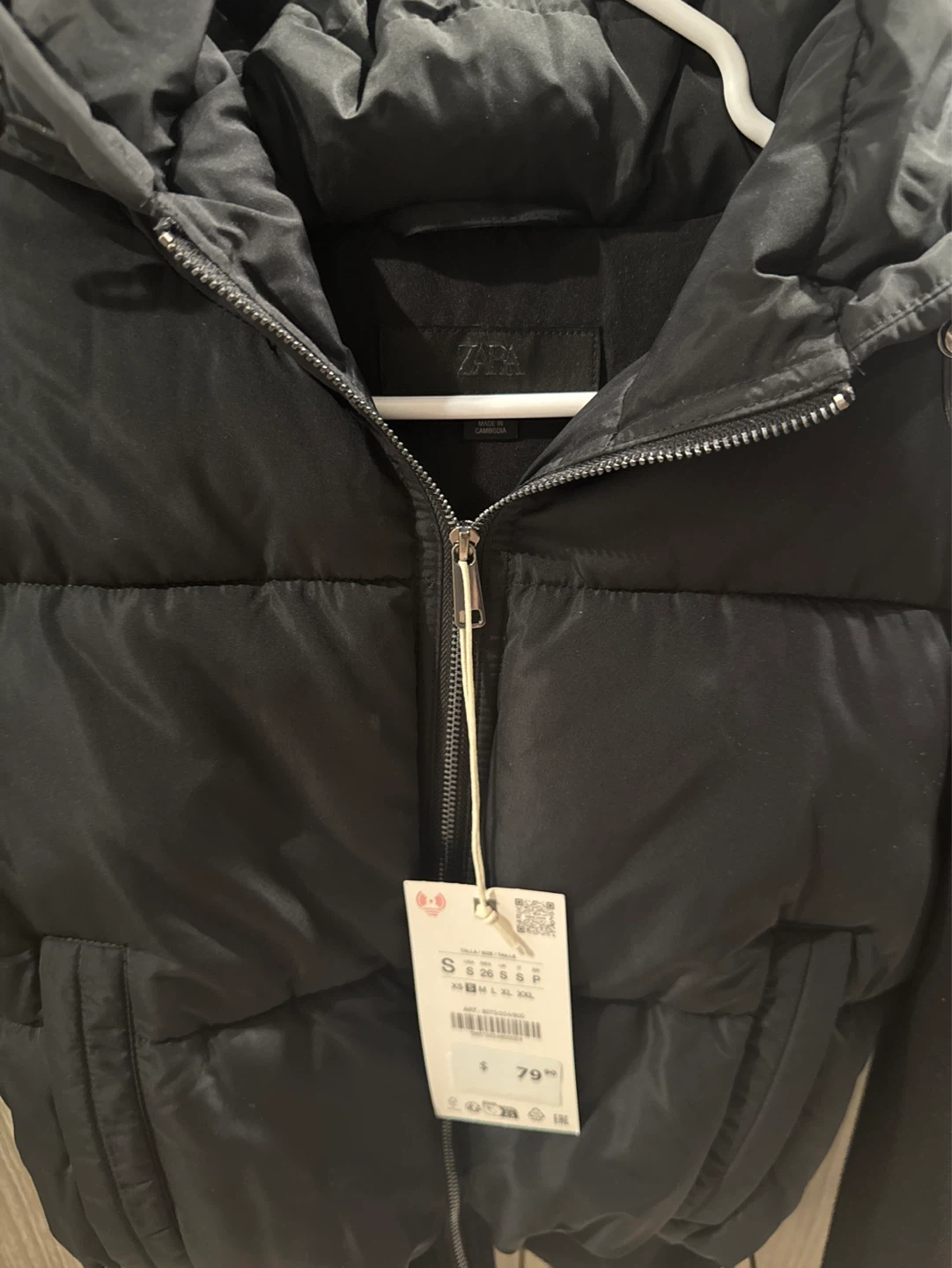 ZARA Black Puffer Cropped Jacket with Knit Sleeves - Size S - photo 2