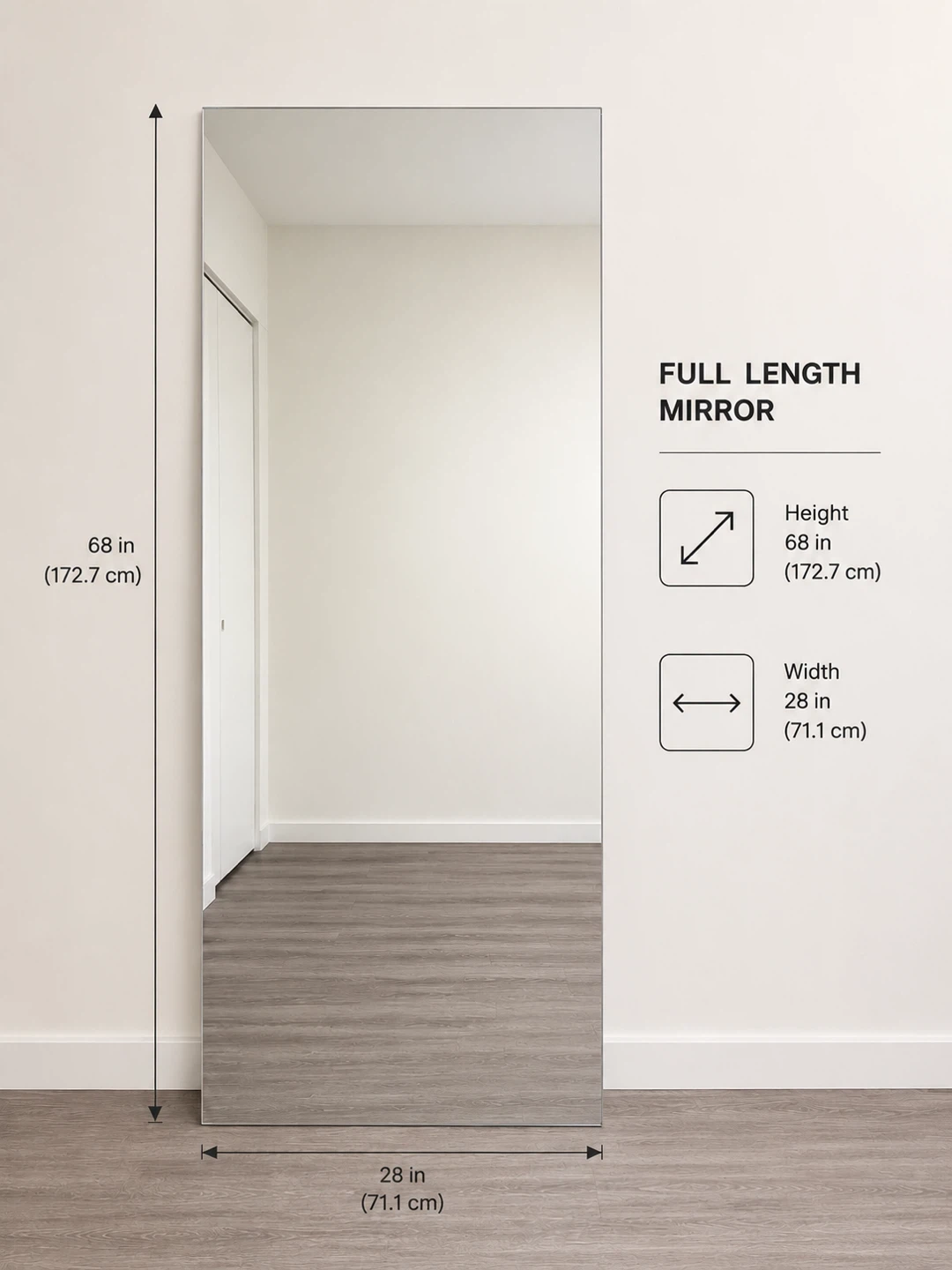 Large Full Length Frameless Mirror - 68" x 28"