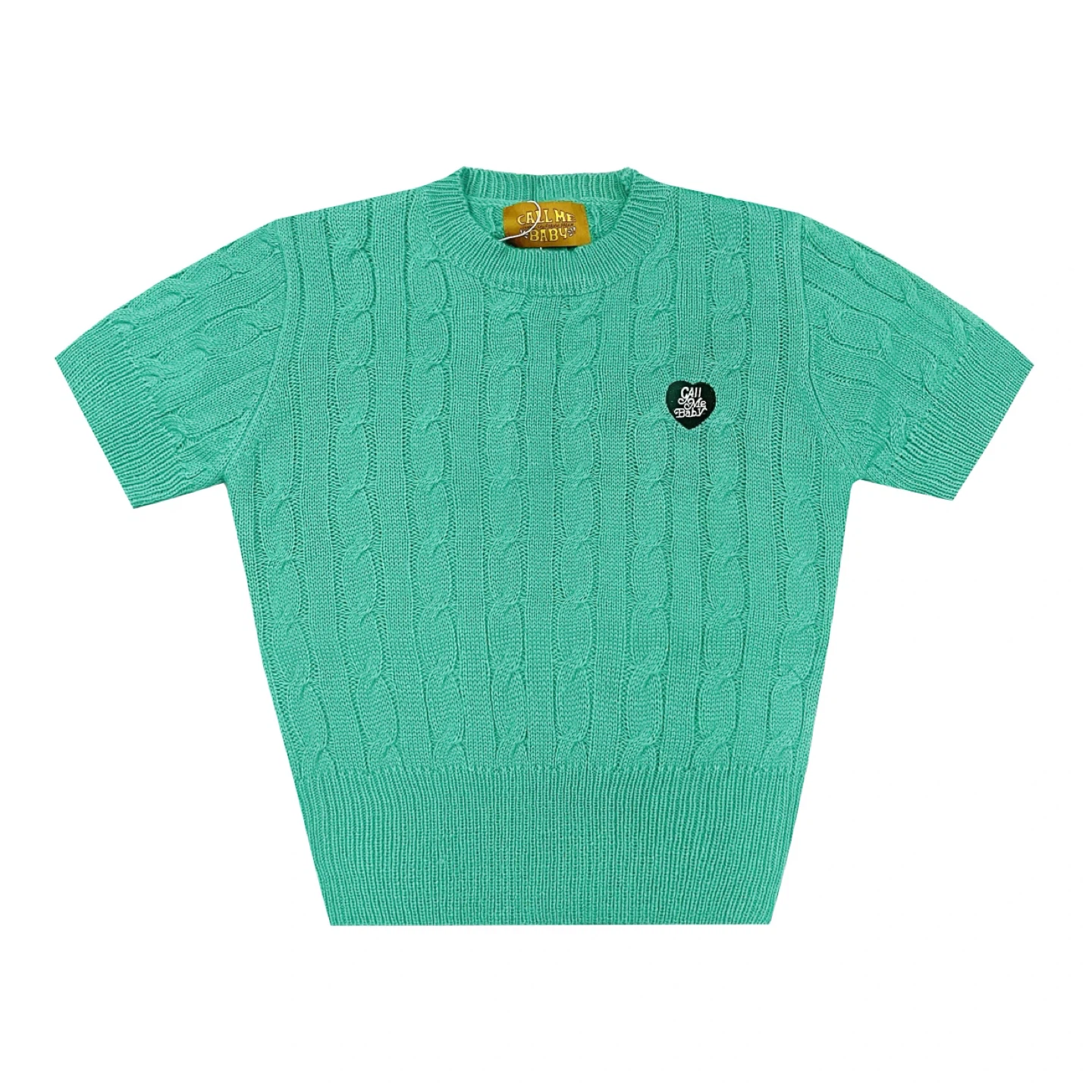 Call Me Baby Green Cable Knit Short Sleeve Sweater - photo 2