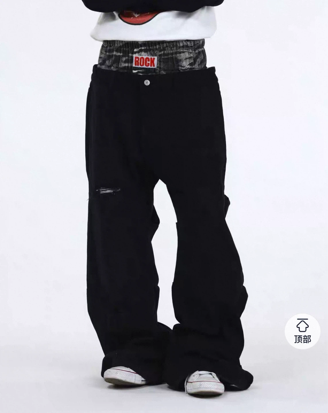 Black Wide-Leg Jeans with Graphic Print
