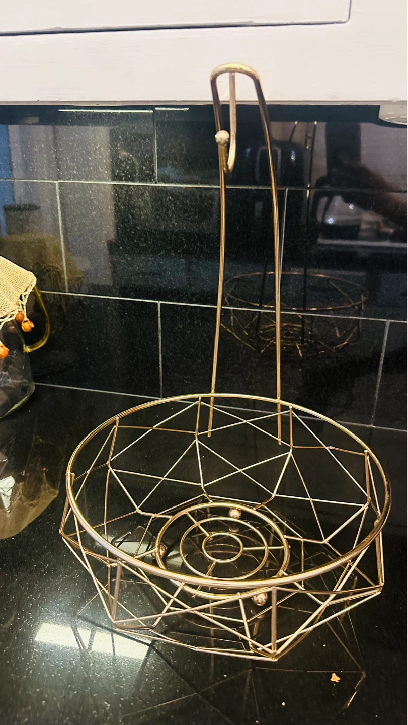 Gold Wire Fruit Basket with Handle