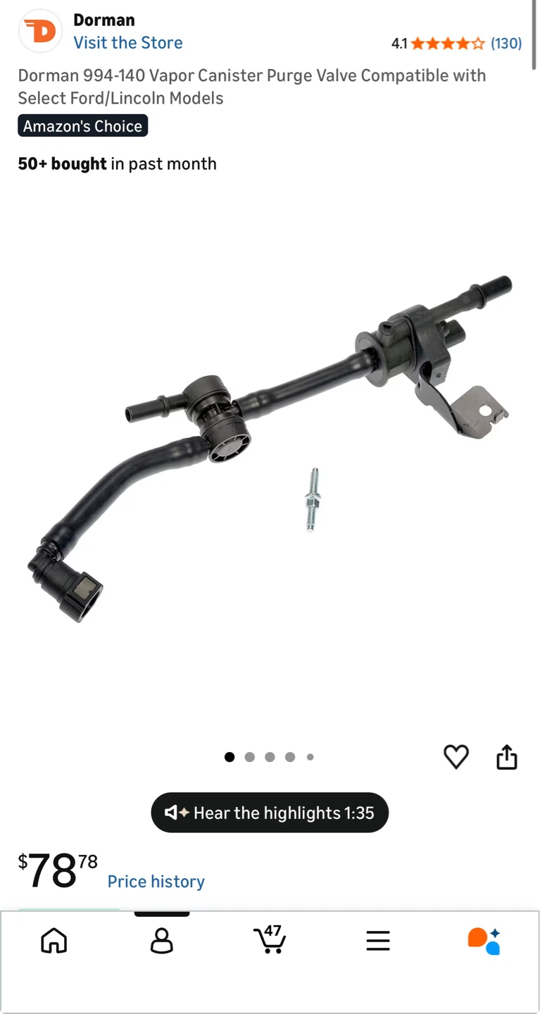 Dorman Vapor Canister Purge Valve for Select Ford/Lincoln Models