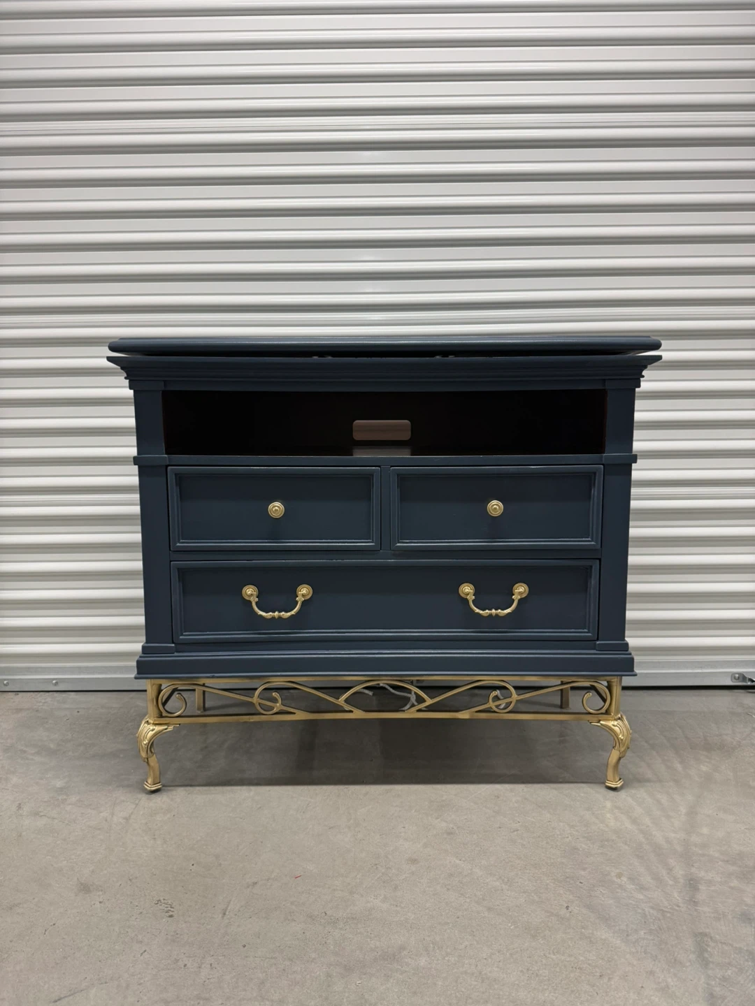 🚨Free Delivery NY/NJ Navy Blue Solid Wood TV Table - 3 Drawers