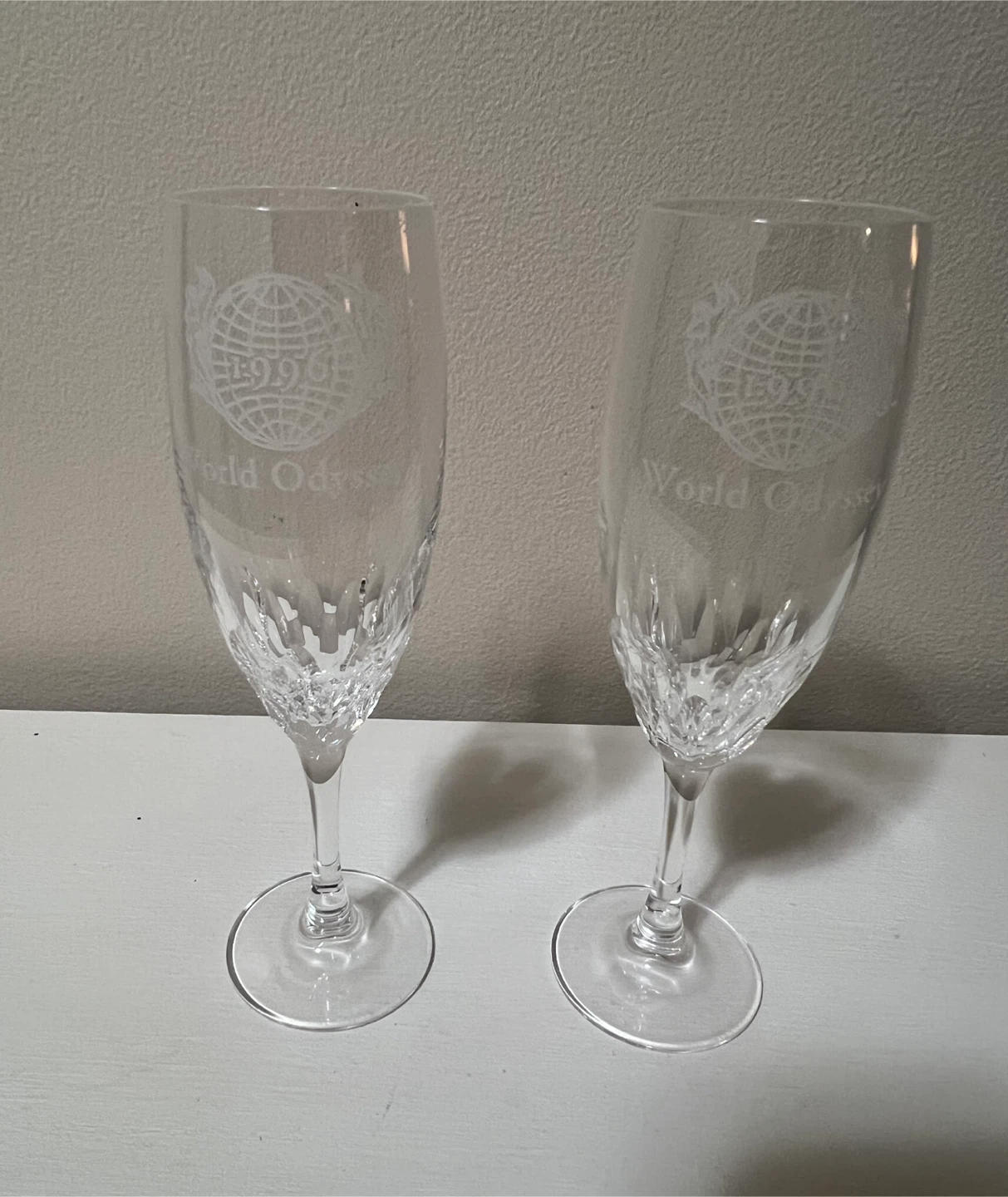 Set of 2 World Odyssey 1996 Crystal Champagne Flutes
