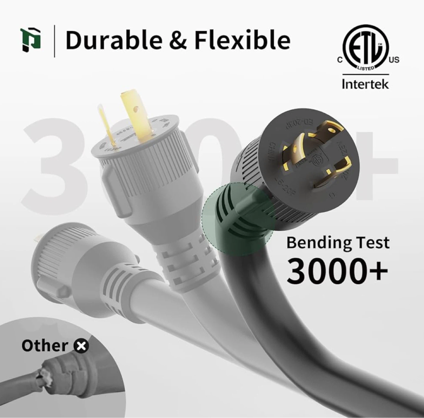 PLUGTUL Outdoor Extension Cord - 50 Ft, 12/3 SJTW, 20 Amp - photo 5