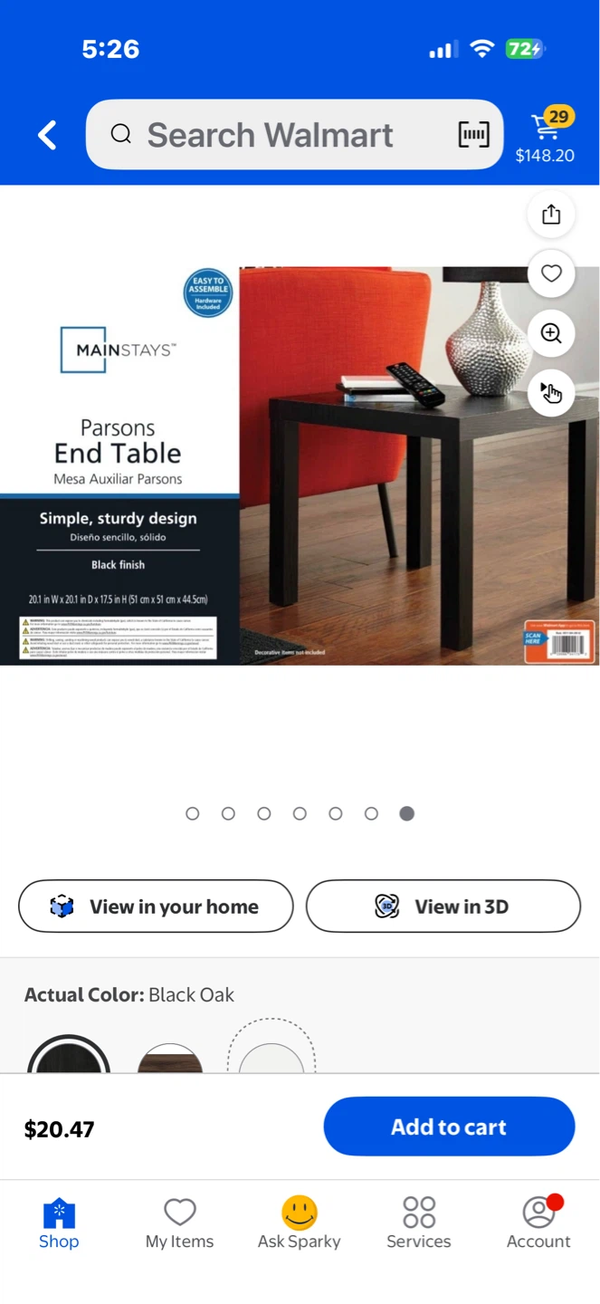 Mainstays Parsons End Table - Black Oak - photo 2