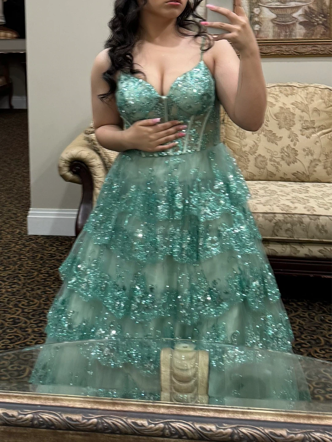 Sparkly Tiered green Prom Dress