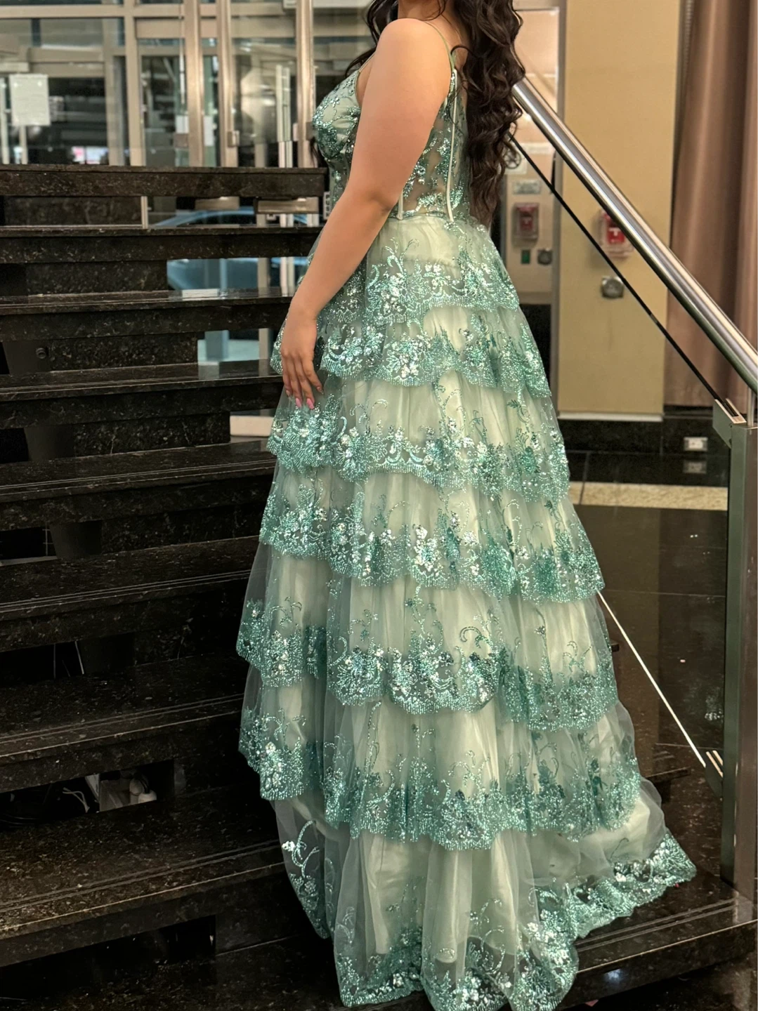 Sparkly Tiered green Prom Dress - photo 2