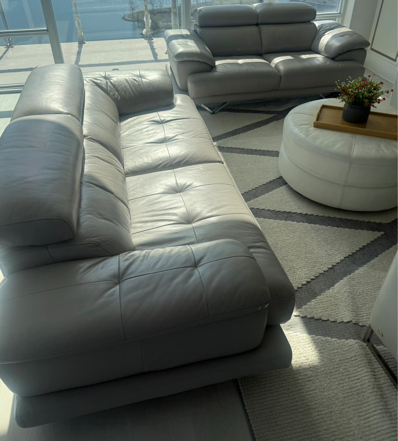 Grey Leather Sofa with love seat