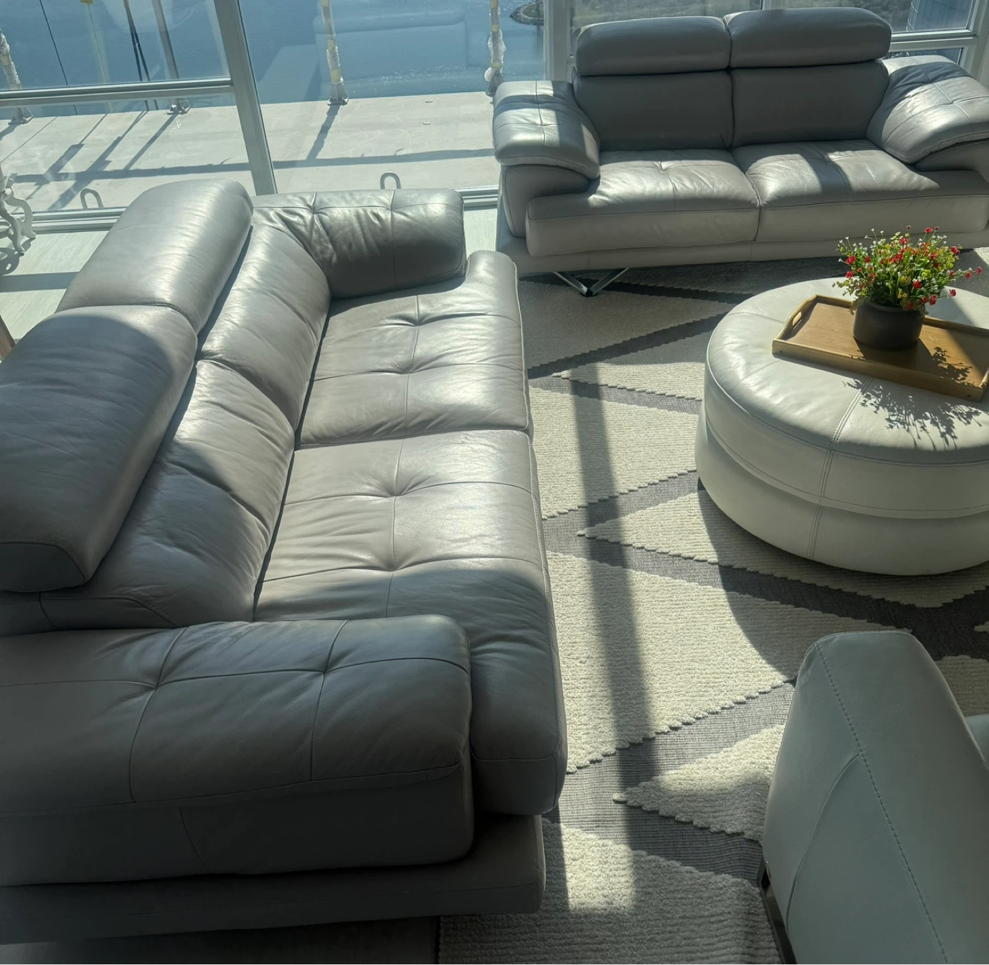 Grey Leather Sofa with love seat - photo 2