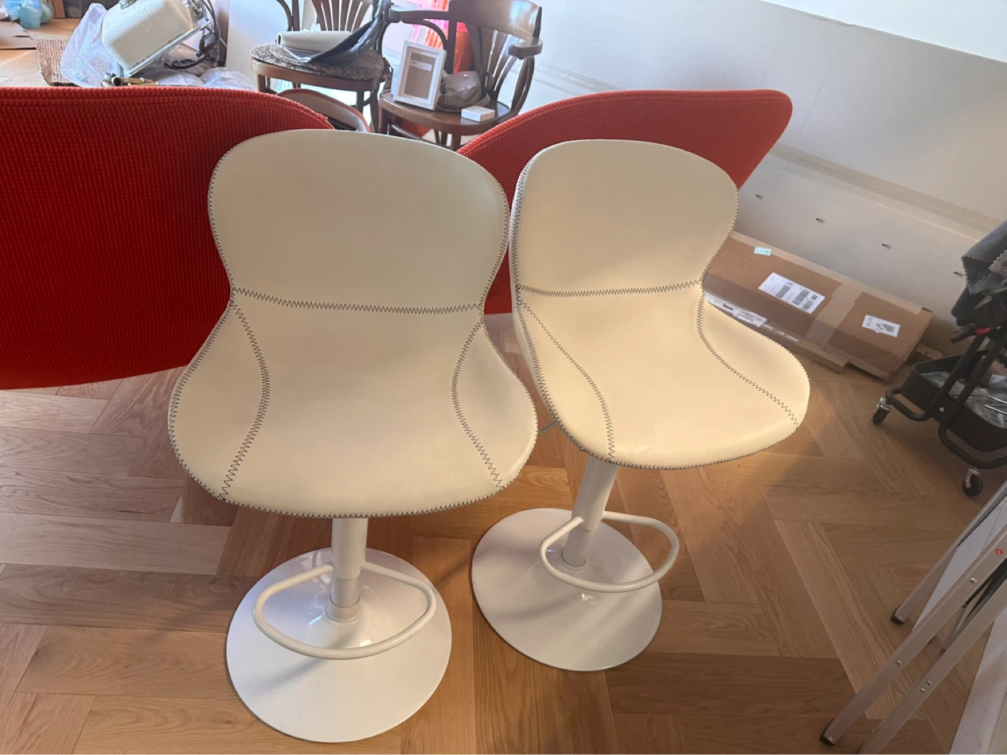 White Adjustable Bar Stools (Set of 2)