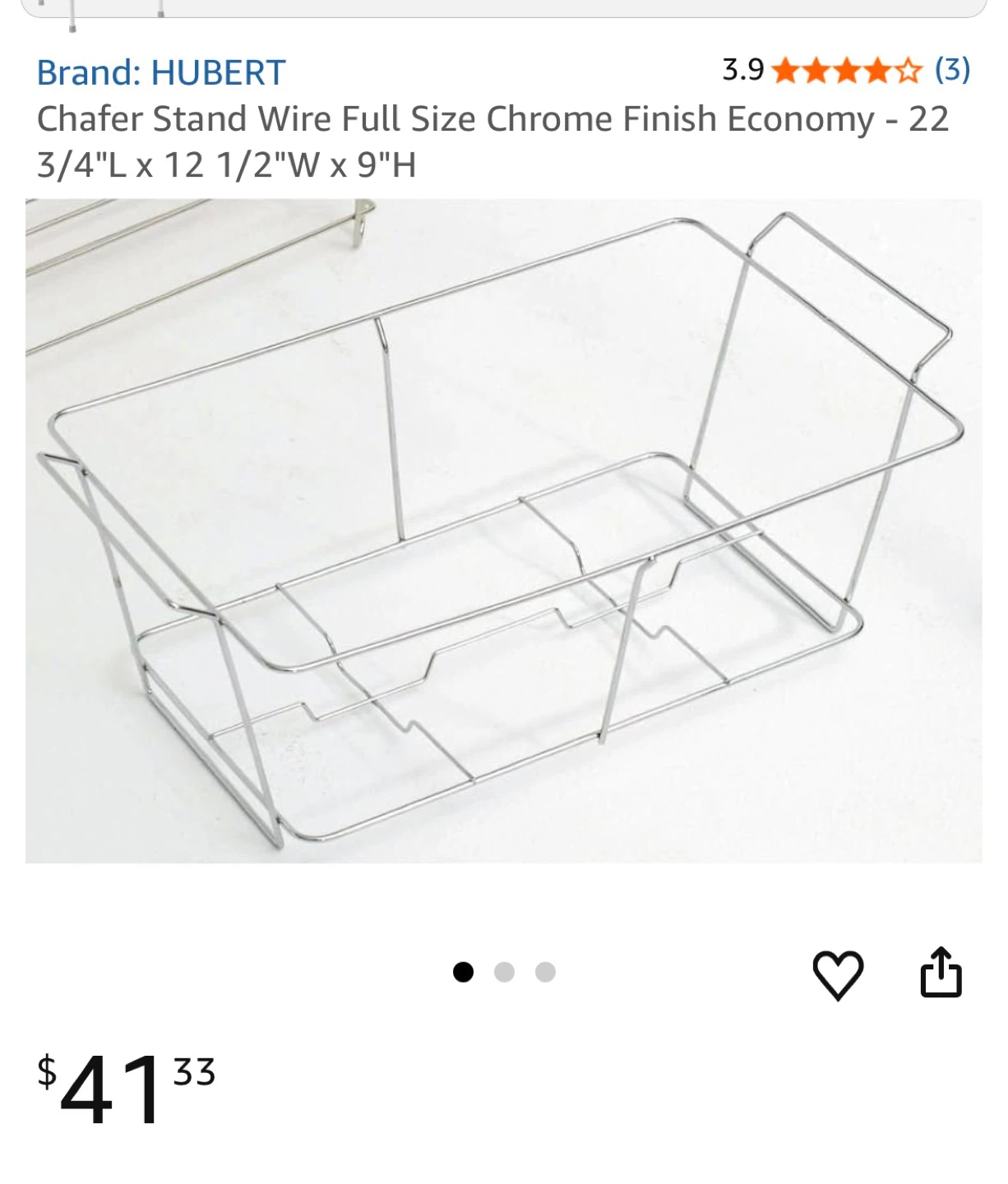 HUBERT Chafer Stand Wire Full Size Chrome Finish Economy